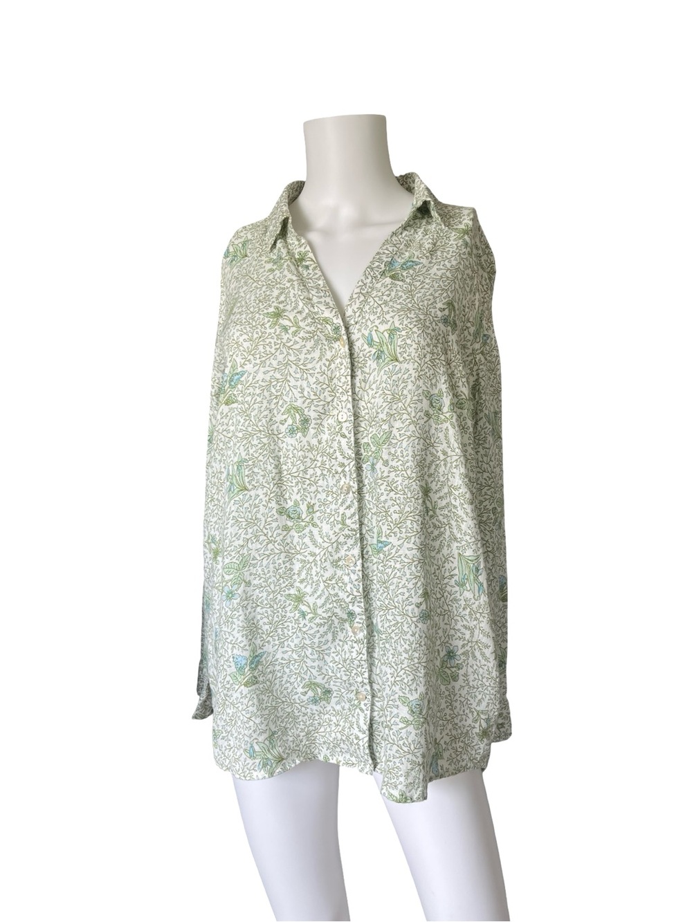 Laura Ashley Linen Shirt Long Sleeve Button Up Floral Print Womens Size Medium